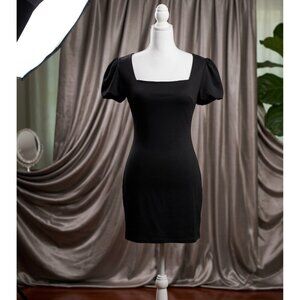 Mi Ami Black Puff Sleeve Mini Dress  size S With Square Neckline